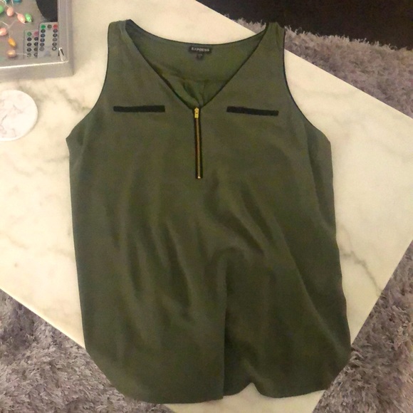 Express Tops - Express Hudson Tank Top Dressy Flowy long Hunter/Army Green Large Zip Neck silk